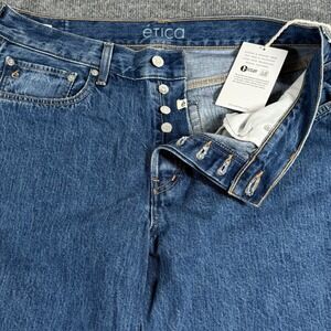 Etica Stanton Jeans 32 Blue Loose Wide Leg Button Fly Relaxed Eco Denim Pant NWT